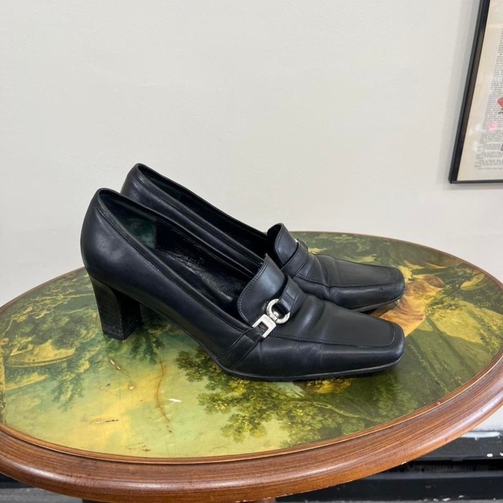 Vintage Y2K Coach Black Leather Square Toe Heels